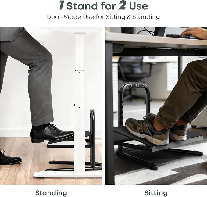 Height Adjustable Foot Rest - Relief Platform for Standing and Sitting, Ergonomic Under Desk Footrest with Non-Slip Surface, 6 Height Settings, Sturdy Metal Frame, Easy Assembly, Black