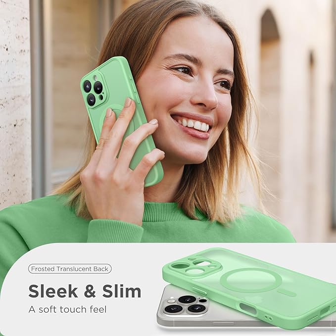 CAPRARO Magnetic Compatible with iPhone 16 Pro Case, Upgraded [Full Camera Protection] [Compatible with MagSafe] Protective Translucent Matte Women Girl Phone Case Cover, Bamboo Green
