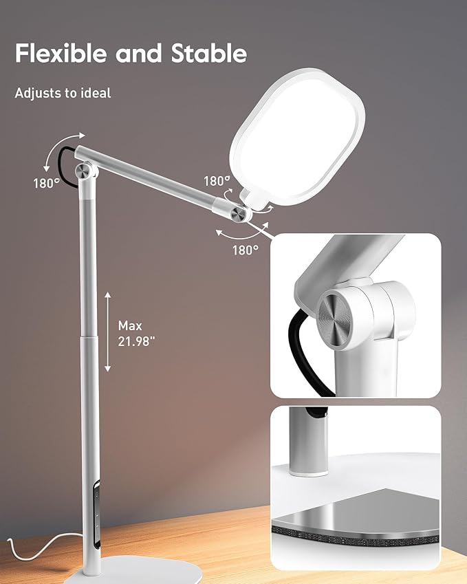 Led Desk Lamps for Home Office with Base, Tall Desk Lamp with 50 Light Modes & Memory and Timer Func Computer Light, Flexible Adjustable Table Lamps for Video Conference, Architect (White 1 Pack)