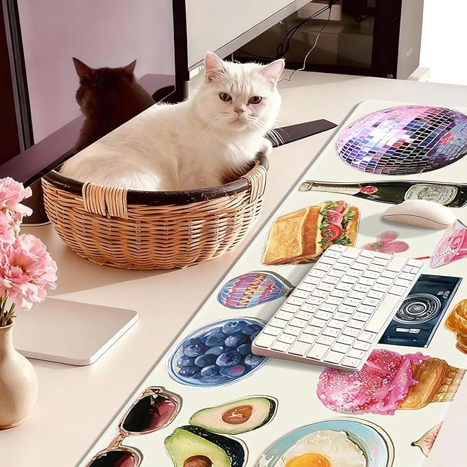 Pink Girly Gaming Mouse Pad Large Desk Mat Extended Keyboard Mouse Pad Anime Mousepad with Non-Slip Base and Stitched Edge Mouse Mat Desk Pad 31.5 x 11.8 Mouse Pads for Desk Home Office Gaming