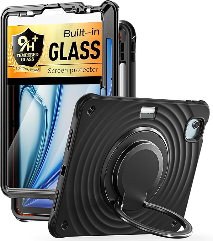 BATYUE Case for iPad Air 11-inch M4 (2026)/ M3 (2025) / M2 (2024), iPad Air 5th/4th 10.9 inch(2022/2020), iPad Pro 11" 4th/3rd/2nd/1st Cover with Class Screen Protector, Pencil Holder & Strap, Black