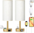 PartageiZ Gold Touch Table Lamps Set - 3 Way Dimmable Bedroom Lamps with USB C and A Ports, Small Lamps for Nightstand with AC Outlet, Gold Base Round Flaxen Shade for Desk, Office, Dorm, Nursery