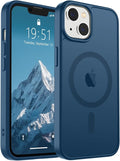 SUPFINE Magnetic for iPhone 14 Case & iPhone 13 Case (Compatible with MagSafe) (Military Grade Drop Protection) Translucent Matte Shockproof Phone Cover,Deep Blue