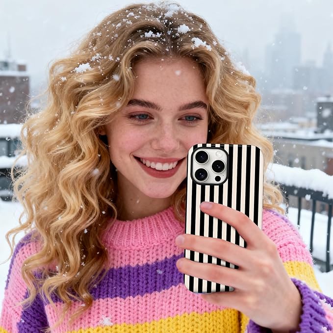 Magnetic for iPhone 16 Pro Max Case Cute Stripes Phone Case, Shockproof Slim TPU and Hard PC Protective Phone Cover Compatible with MagSafe Designed for Women Girls, Black and White