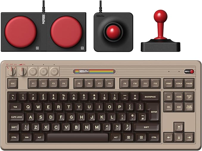 8Bitdo Retro Mechanical Keyboard, Hot Switchable Bluetooth/2.4G Gaming Keyboard with 87 Keys, Double Super Key and Super Stick for Windows and Android - ISO UK Layout - C64 Edition