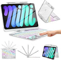 TSQQST Clear Wireless Keyboard Case for iPad mini 7 A17 Pro (2024)/ Mini 6 (2021) 8.3" w/Multi-Touch Trackpad, 7-Color Backlit, Pen Holder, 360 Rotating Case for iPad mini 7th/6th Generation, White