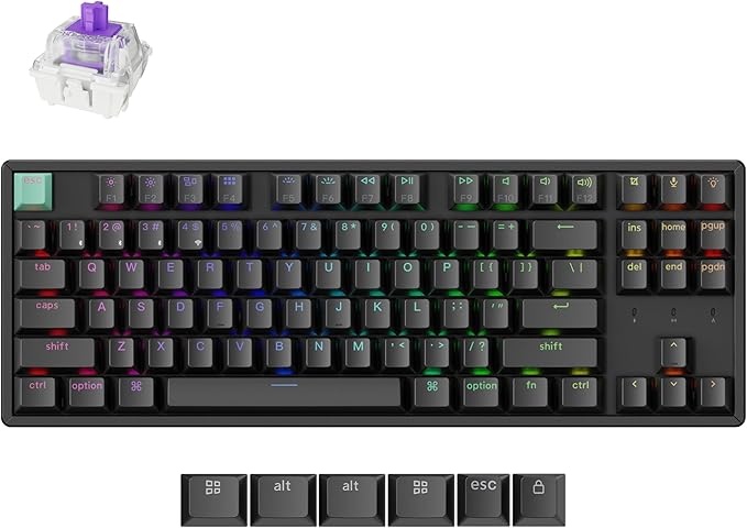 Keychron K8 HE TKL Wireless Mechanical Keyboard Hot Swappable Hall Effect Magnetic Switches 2.4 GHz/Bluetooth/Wired QMK/VIA Custom RGB Backlit Aluminum for Mac Windows Linux-Black