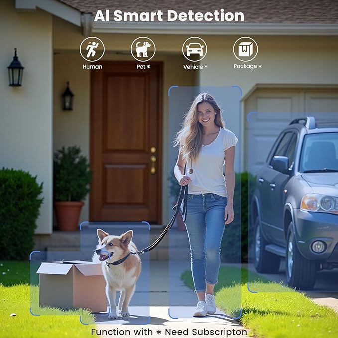 360° View Wireless Outdoor Security Camera, No Subscription Free 7-Day Cloud/SD, Pan, AI Detection, Magnetic, Battery Powered, 2.4G WiFi, 2K, Night Vision, 2-Way Talk, Home Security, IP65
