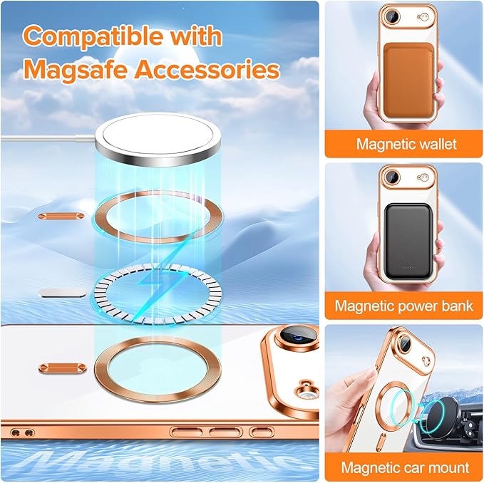Hython Magnetic Clear for iPhone Air Case with Camera Lens Protector [Compatible with MagSafe] Luxury Plating Edge Slim Soft TPU Cover Protective Phone Case for iPhone Air 6.5", Orange
