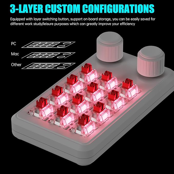 MOSHOU One-Handed Macro Mechanical Tactile Keyboard, 12-Keys Gaming Keyboard Fully Programmable for Knobs and Keys, OSU Keypad Hotswap Keypad with RGB for Game Editing PS (3-Layer,White)