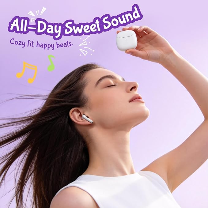 True Wireless Earbuds Purple Bluetooth 5.3 with Microphone for Working Out Noise Canceling Blue Tooth Ear Buds Deep Bass TWS Wireless Earphones with Charging Case in Ear Headphone for iPhone Android