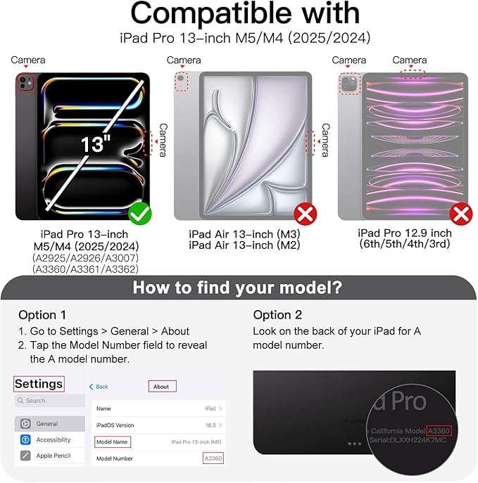 JETech Rotating Case ONLY for iPad Pro 13-Inch M5/M4 (2025/2024) with Pencil Holder, 360 Degree Rotation Protective Stand Cover Clear Back (Mint)