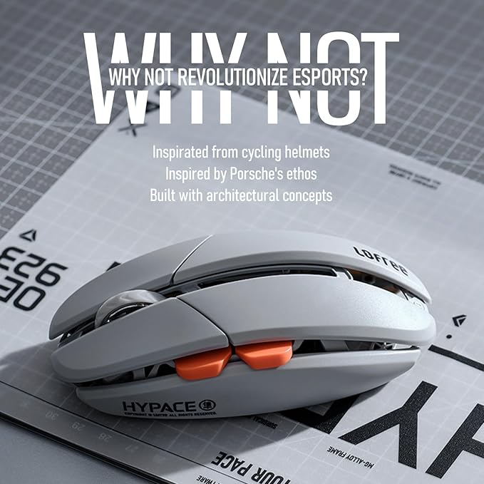LOFREE Hypace Ultra-Lightweight Wireless Gaming Mouse, 47g, PAW3950 Sensor, 40K DPI, 8K Polling Rate, Mg Alloy Frame, Tri-Mode(Bluetooth/2.4GHz/Wired), 100Hrs Battery for PC/Mac (Ghost)
