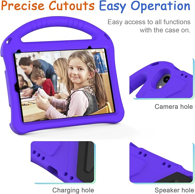 Light Weight Shock Proof EVA Foam Rugged Handle Stand Kids Friendly Anti-Slip Grip Protective Case for iPad Mini 7 (2024) & 6th Generation, Purple