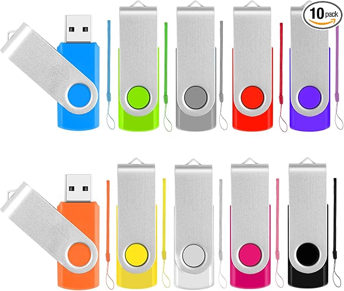 2GB USB Flash Drive 10 Pack Memory Stick, Multicolor Bulk Thumb Drives Portable Pendrive Jump Drives Office Supplies, Swivel Photo Stick USB Storage Flash Drive for Data Transfer and Backup