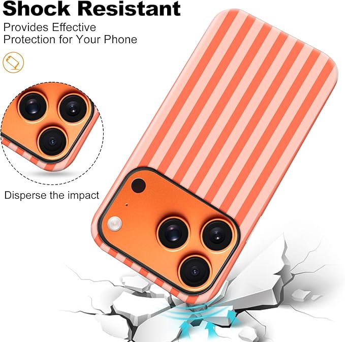 Magnetic for iPhone 17 Pro Max Case Cute Stripes Phone Case, Shockproof Slim TPU and Hard PC Protective Phone Cover Compatible with MagSafe Designed for Women Girls, Deep Orange