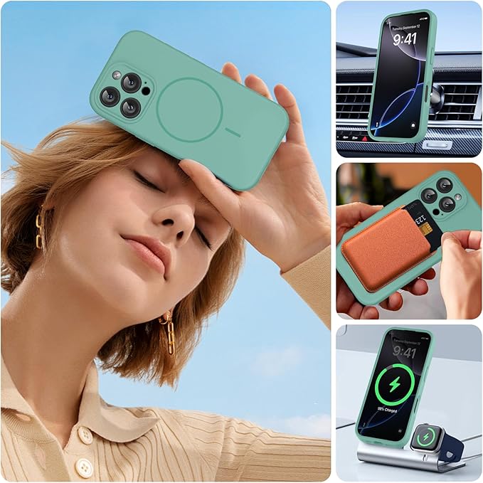 Miracase Magnetic for iPhone 16 Pro Case, [Soft Anti-Scratch Microfiber Lining], Compatible with MagSafe, Liquid Silicone Case Shockproof Drop Protection Phone Case for 16 Pro,Midnight Green