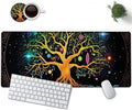 Large Mouse Pad, 31.5 x 11.8in Extended Gaming Mouse Pad with Stitched Edges, XXL Mousepad Protector Non Slip Rubber Base for Office and Home Writing Mat, Colorful Tree of Life Pattern Black Desk Mat