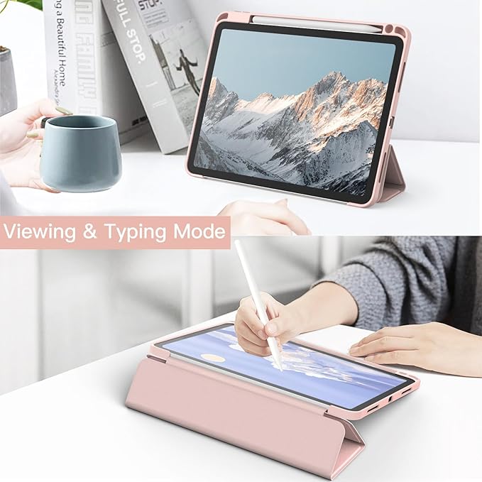 JETech Case ONLY for iPad Pro 11 Inch (2022/2021/2020/2018) with Pencil Holder, Clear Transparent Back Shell Slim Stand Shockproof Tablet Cover, Auto Wake/Sleep (Rose Gold)