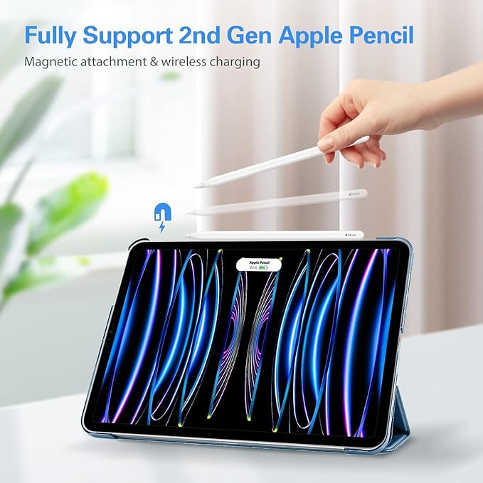ProCase for iPad Pro 11 Inch Case 2022/2021/2020/2018(4th/3rd/2nd/1st Generation), iPad Pro 11" Slim Stand Hard Back Cover Shell Smart Folio Compatible with Pencil/Support Auto Wake/Sleep -SkyBlue