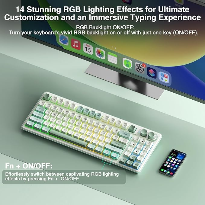 CORBOBO SOLAKAKA SK90-75% Wireless Keyboard, Cute Creamy Gaming Keyboard with Number Pad, Tri-Mode BT5.0/2.4G/USB-C, Media Knob, RGB Backlit, Quiet Keys Silent Office Keyboards for PC MAC