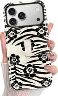 KANGHAR Compatible with iPhone 17 Pro Max Case, Support for MagSafe, Silicone Floral Cool Pattern, Wristband Kickstand Camera Protection Soft Slim Phone Case for Girls Women -Black