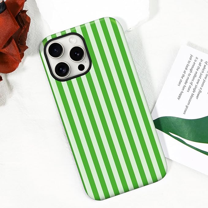 Magnetic for iPhone 13 Pro Max Case Cute Stripes Phone Case, Shockproof Slim TPU and Hard PC Protective Phone Cover Compatible with MagSafe Designed for Women Girls, Deep Green
