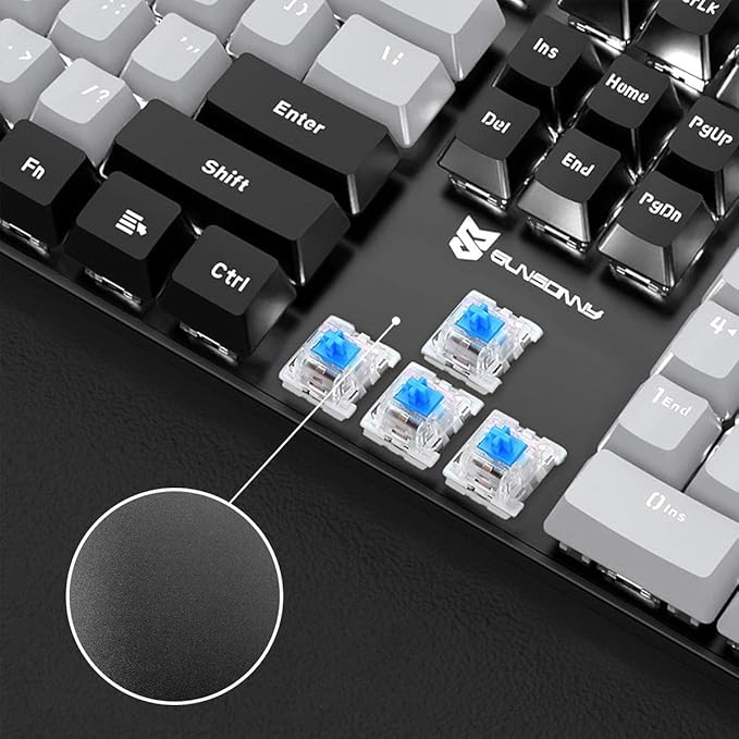 Qisan 104 Mechanical Keyboard for Gaming | Large Size USB White Backlit Gaming Keyboard Wired | US Layout Blue Switches Hot Swappable Mechanical Clicky Keyboards Compatible with PC, Laptop