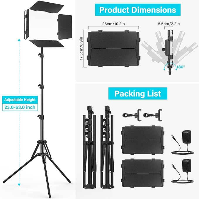 Unicucp 2 Pack Led Video Light Panel Lighting Kit with Barn Doors, 8000mAh Rechargeable Camera Light, 2500K-8500K Photo Light for Outdoor Indoor Photography Video Recording Live Streaming Zoom Calls