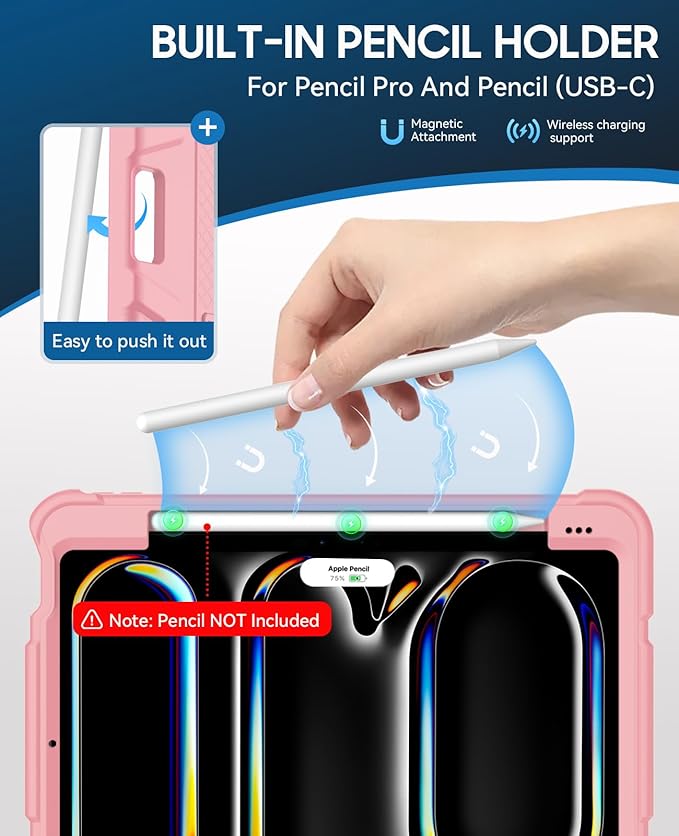 Case for iPad Pro 11 Inch Case (M5 2025/ M4 2024) with Pencil Holder, Built-in Stand, Military Grade Shockproof Protective Cover for iPad Pro 11" (Rose Gold)