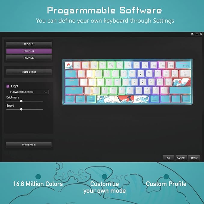 Womier 60% Percent Keyboard,WK61 V2 Mechanical RGB Wired Gaming Keyboard,Hot-Swappable Creamy Key Board with PBT Keycaps,Linear Red Switch for Windows/MAC (Blue)