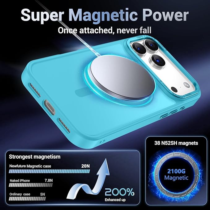 Newfuture Magnetic for iPhone 17 Pro Max Case [Compatible with Magsafe] [Military Grade Drop Protection] Translucent Matte Anti-Scratch Shockproof Protective Phone Cover 6.9 Inch, Lake Blue
