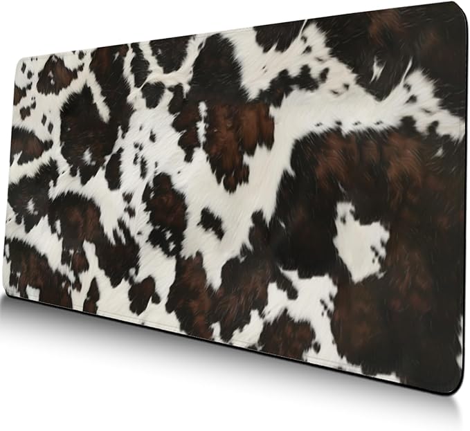 Cow Print Mouse Pad Gaming, Large Mouse Pads for Desk, Highland Cow Print Extended Mousepad with Stitched Edge, Non-Slip Rubber Base, Long Full Keyboard Mat for Desk Game Home Office, 31.5" x 11.8"