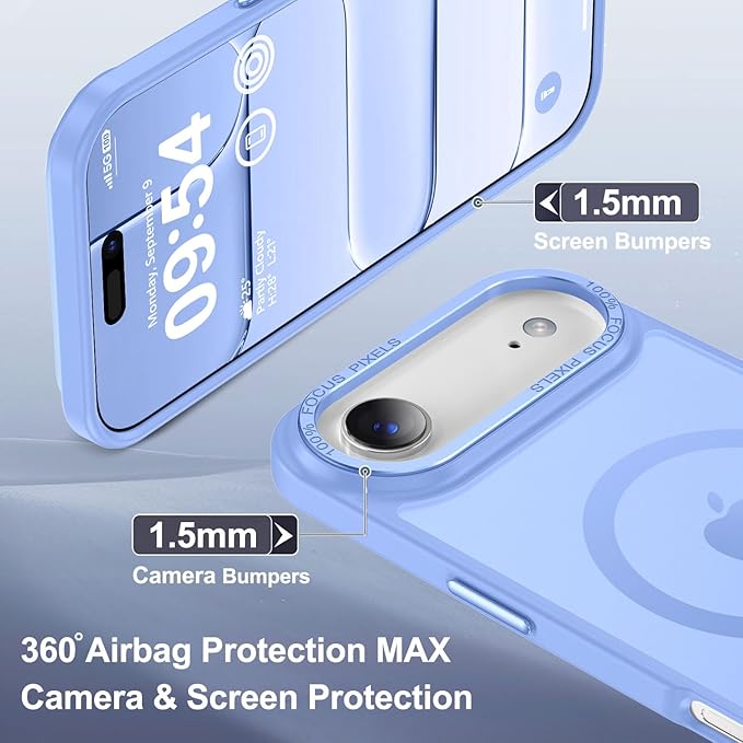 Newfuture Magnetic for iPhone Air Case [Compatible with Magsafe] [Military Grade Drop Protection] Translucent Matte Anti-Scratch Shockproof Protective Phone Cover 6.5 Inch, Blue
