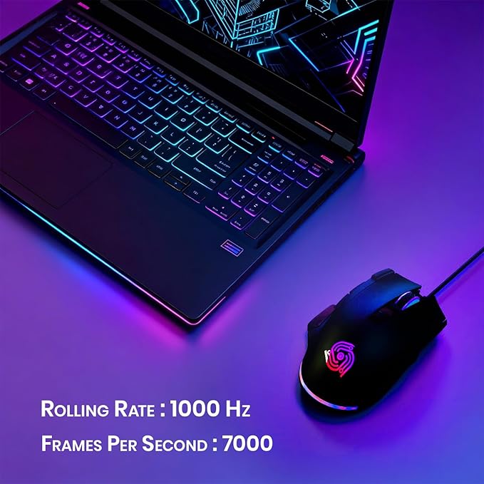 Wired Mouse for Gaming – USB Computer Mouse with 8 Programmable Buttons, 6 Adjustable DPI , Mechanical Switches, Rapid Fire & Sniper Buttons, Compatible with PC and Laptop – Black (Wicked Widow)
