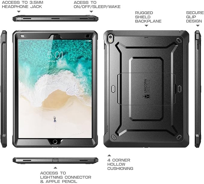 SUPCASE Unicorn Beetle Pro Series Heavy Duty Full-Body Protective Rugged Case with Kickstand for 12.9-Inch Apple iPad Pro (2017 Release), Black