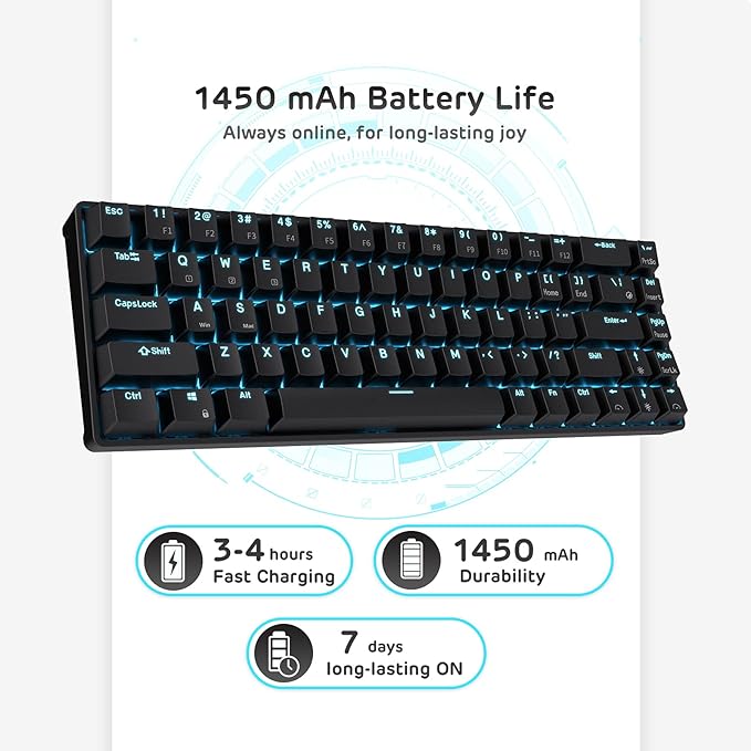 RK ROYAL KLUDGE RK68 Wireless Hot Swappable 65% Mechanical Keyboard, 68 Keys Compact BT5.0 Gaming Keyboard with Stand-Alone Arrow/Control Keys, Black, Quiet Red Switch