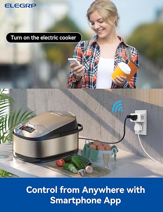 ELEGRP Matter Supported Mini Smart Plug, Smart Outlet 15A/1800W Max, Compatible with Apple Home, Siri, Alexa, Google Home, SmartThings, Compact Design, UL Certified, 2.4G Wi-Fi Only, White, 1 Pack