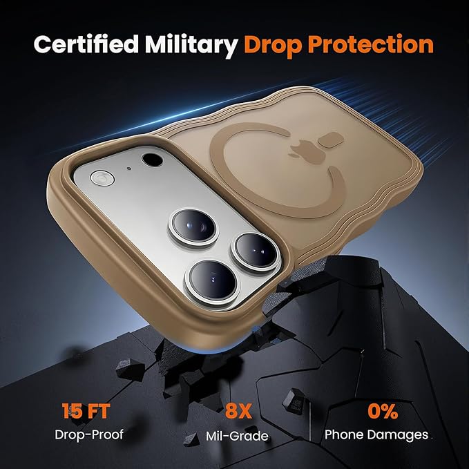 toushion for iPhone 17 Pro Max Case Cute Brown,Fits MagSafe,Matte Skin Feeling Back,Curly Wave Edge,Slim & Durable & Stylish,Cover Military-Grade Protection
