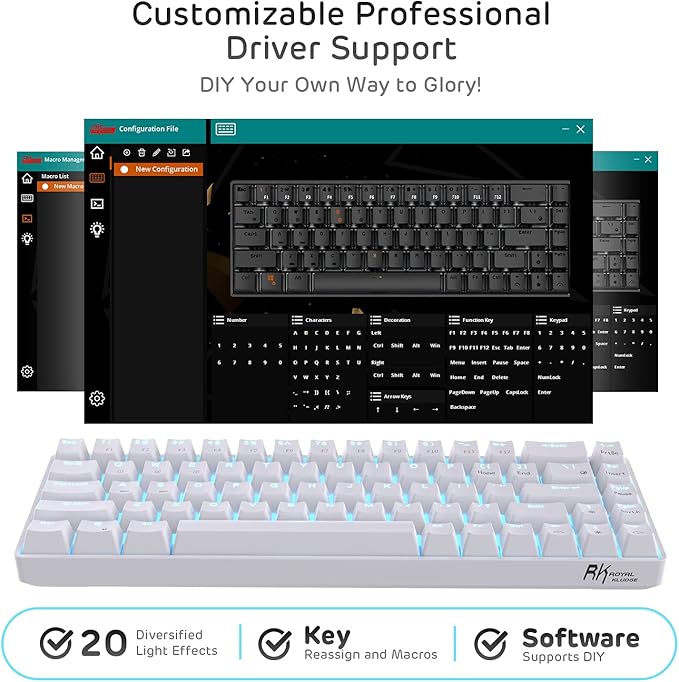 RK ROYAL KLUDGE RK68 Wireless Hot Swappable 65% Mechanical Keyboard, 68 Keys Compact BT5.0 Gaming Keyboard with Stand-Alone Arrow/Control Keys, Tactile Brown Switch