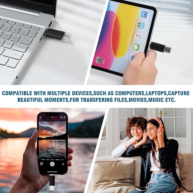 256GB Dual USB C Flash Drive USB 3.0 Flash Drive Type C + USB A Portable Type-C Flash Drive 2-in-1 USB-C Thumb Drive for Smartphone Tablet Computer Mac iPhone 15, Blue
