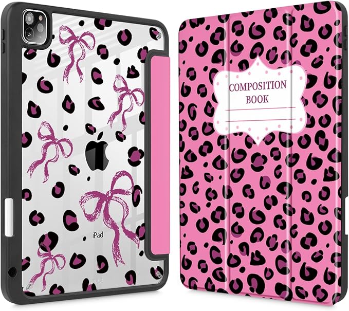 Mektron Case for iPad Pro 11 inch (4th, 3rd, 2nd & 1st Gen) 2022 2021 2020 2018, Buit in Pencil Holder with Shockproof Cover Clear Shell + Auto Wake/Sleep, Composition Book-Bows