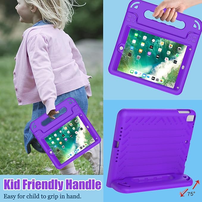 AVAWO Kids Case for iPad 9.7 2017/2018 & iPad Air 2 with Built-in Screen Protector - Light Weight Shock Proof Convertible Handle Stand Friendly Kids Cover for 9.7 iPad 5th & 6th Gen, Purple