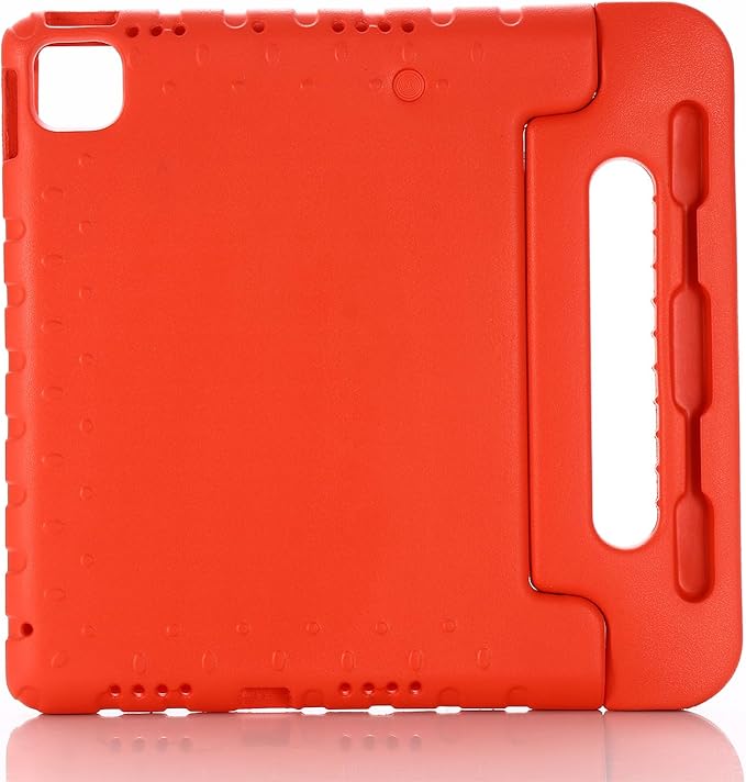 Kids Case for iPad Pro 11" M5/M4 & iPad Air 11" (2026/2025/2024) Shockproof Case with Pencil Holder, Techcircle Light EVA Foam Handle Stand Bumper Protective Child Friendly Drop Proof Cover, Red