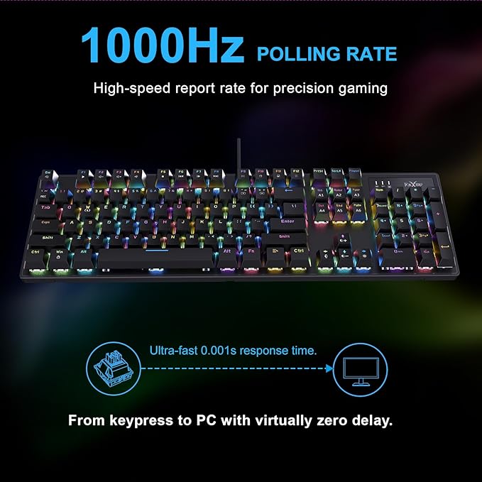 FOXXRAY HKM-88 Full-Size Mechanical Gaming Keyboard, Customizable Keys with Macro Support, RGB Backlit, Linear Red Switches, USB Plug and Play for PC