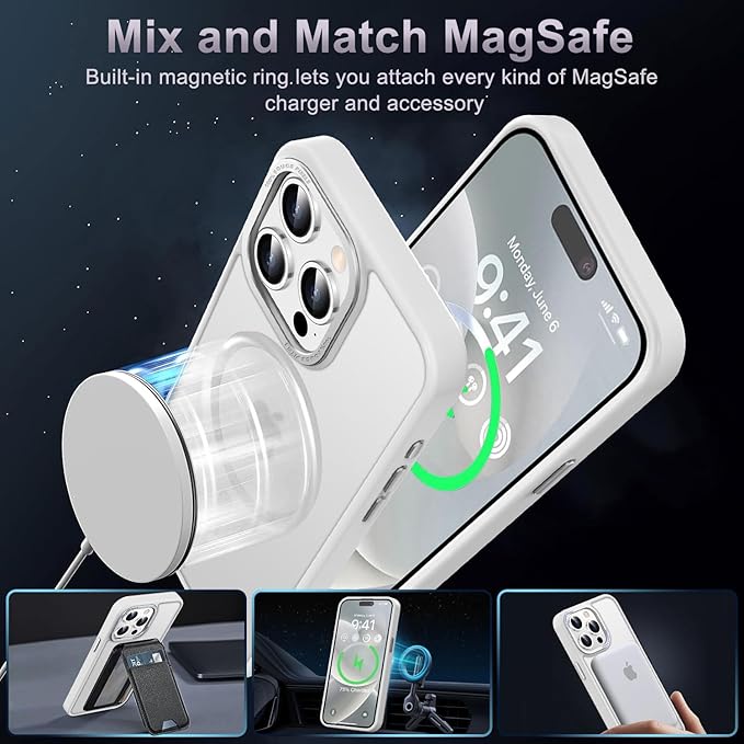 Newfuture Upgraded Magnetic for iPhone 15 Pro Max Case [Compatible with Magsafe] [Mil-Grade Protection], Pocket-Friendly, Slim Translucent Phone Case Cover for iPhone 15 Pro Max 6.7", Frosted White