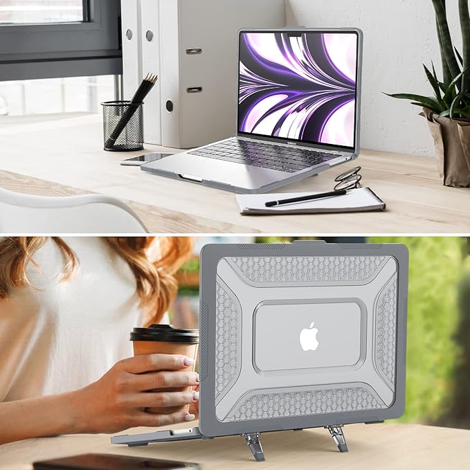 SEYMAC stock Case for MacBook Air 13.6 inch, Shock-Absorbing Protection with Folding Stand &Mouse Pad Case for MacBook Air 13.6 inch, Gray