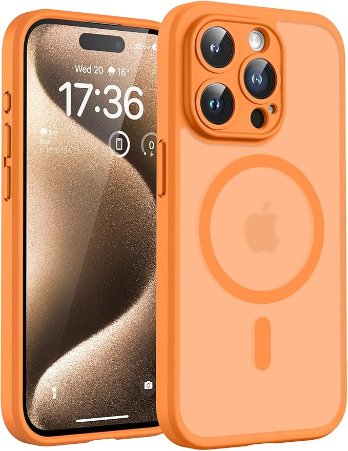 TOCOL for Phone 15 Pro Case, Compatible with Magsafe Charger, Full Camera Protection, Drop Protection, Translucent Matte Phone Case for iPhone 15 Pro 6.1 inch (Orange)