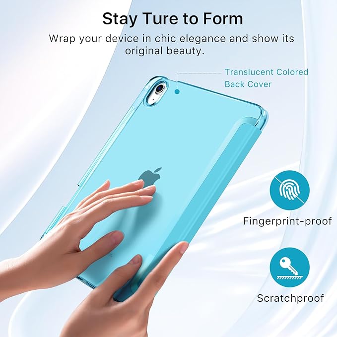 MoKo for iPad Air 11 inch Case (M4/M3/M2) 2026/2025/2024, iPad Air 5th/4th Gen 10.9 inch Case 2022/2020 with Pencil Holder, Slim Light Trifold Cover with Hard PC Translucent Back Shell, Cyan