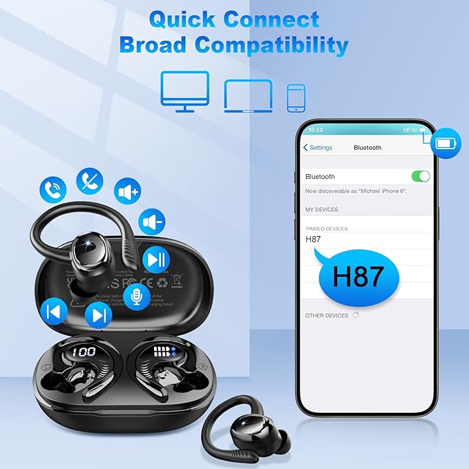 Hupoaf Wireless Earbuds Sport with Earhooks, 2026 Bluetooth 5.4 Headphones with 4 ENC Noise Canceling Mics, 50H Stereo Earphones for Running/Gym/Workout, IP7 Waterproof Over Ear Buds for Android/iOS
